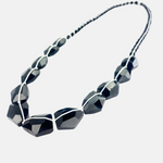 Long Black Quartz with Contrast White Stitch Necklace