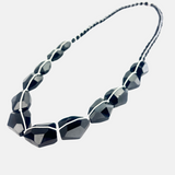 Long Black Quartz with Contrast White Stitch Necklace