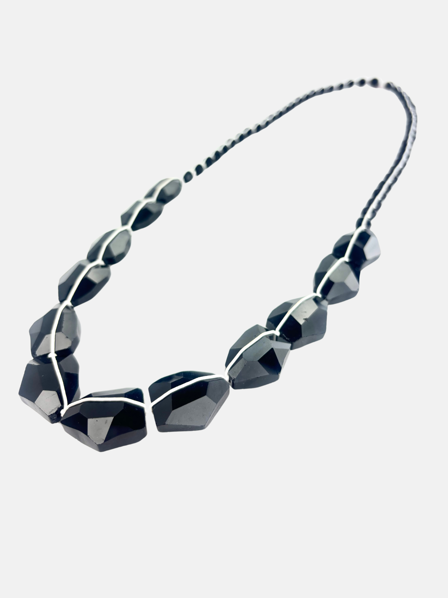 Long Black Quartz with Contrast White Stitch Necklace
