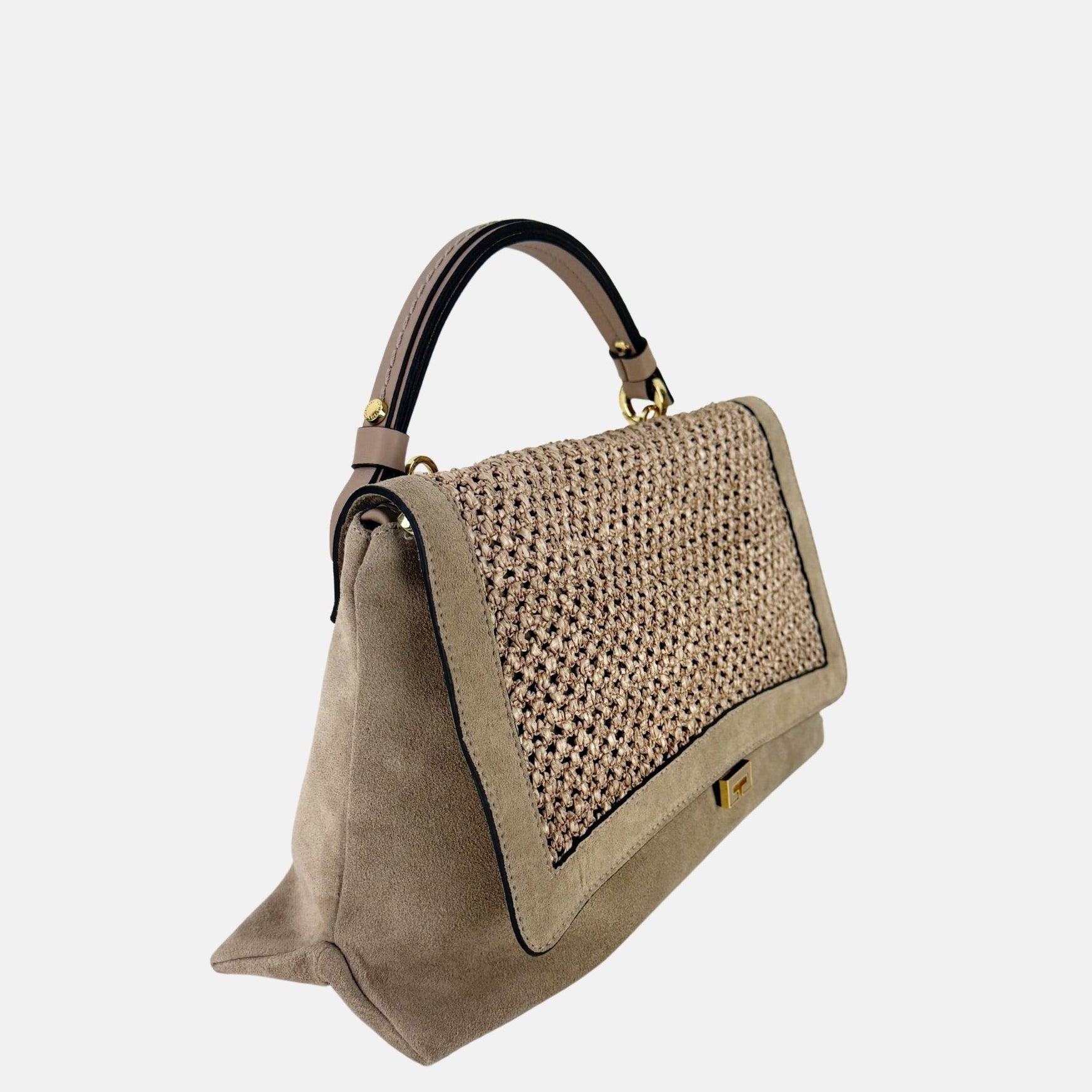 LORISTELLA Kendall Raffia and Suede Satchel Bag - Big Bag NY