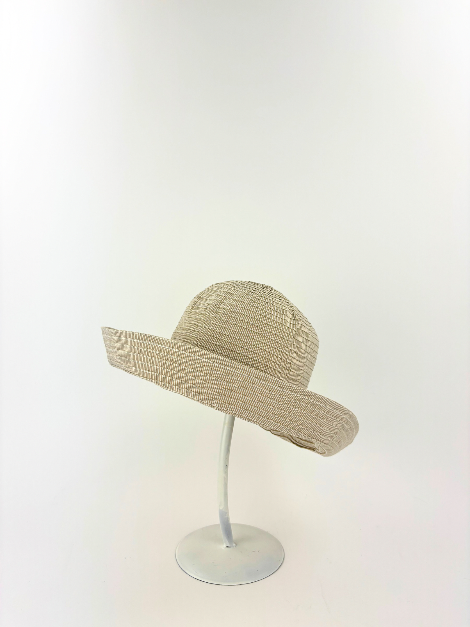 Grevi Beige and White Vertical Striped Bucket Hat Wide Brim - Big Bag NY