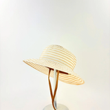 Grevi Striped Cotton Blend Wide Brim Hat with Chin Strap - Big Bag NY