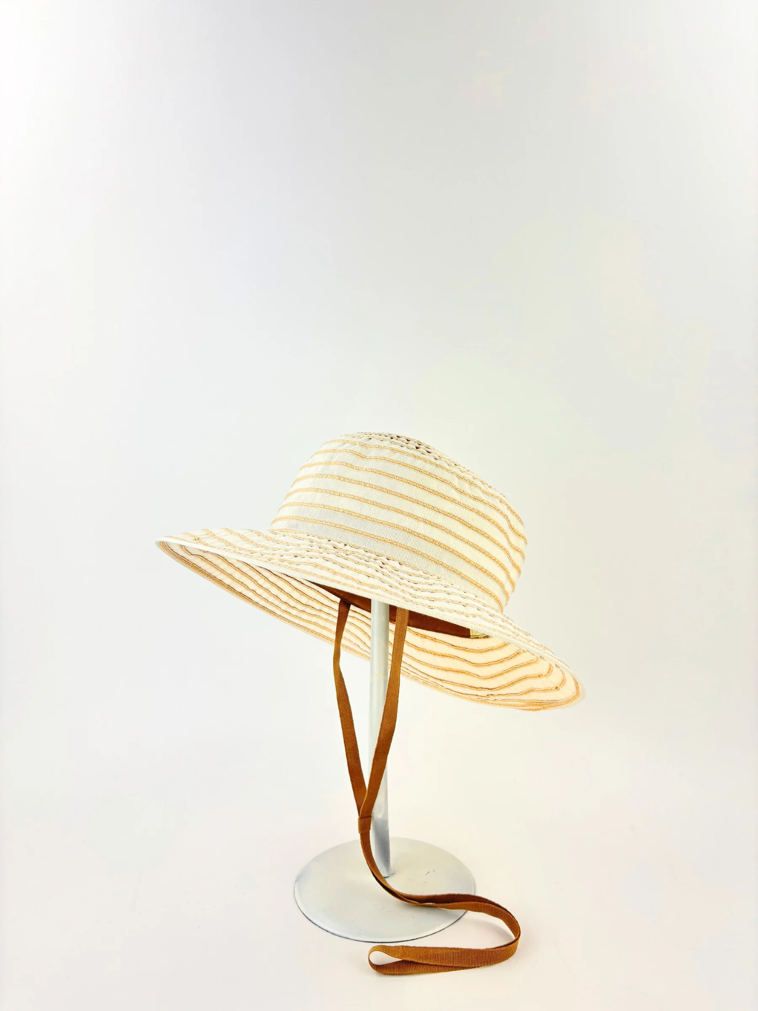Grevi Striped Cotton Blend Wide Brim Hat with Chin Strap - Big Bag NY