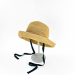 PCNQ CLEO Raffia Round Raffia Sun Hat with Green Ribbon Ties - Big Bag NY