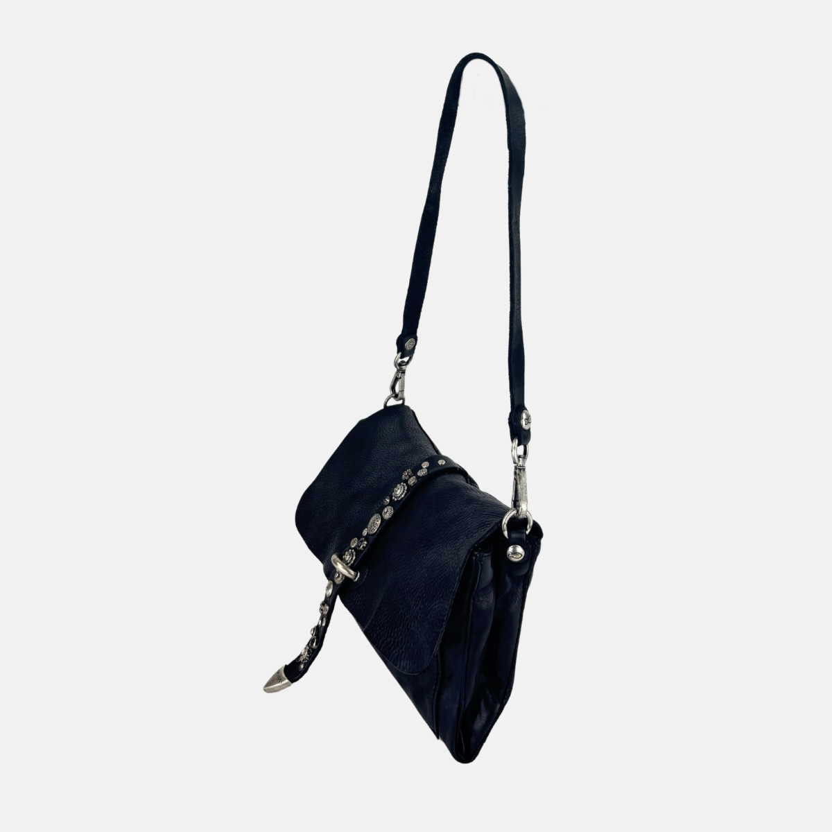 Campomaggi ELGA Studded Medium Flap Shoulder Bag in Black - Big Bag NY