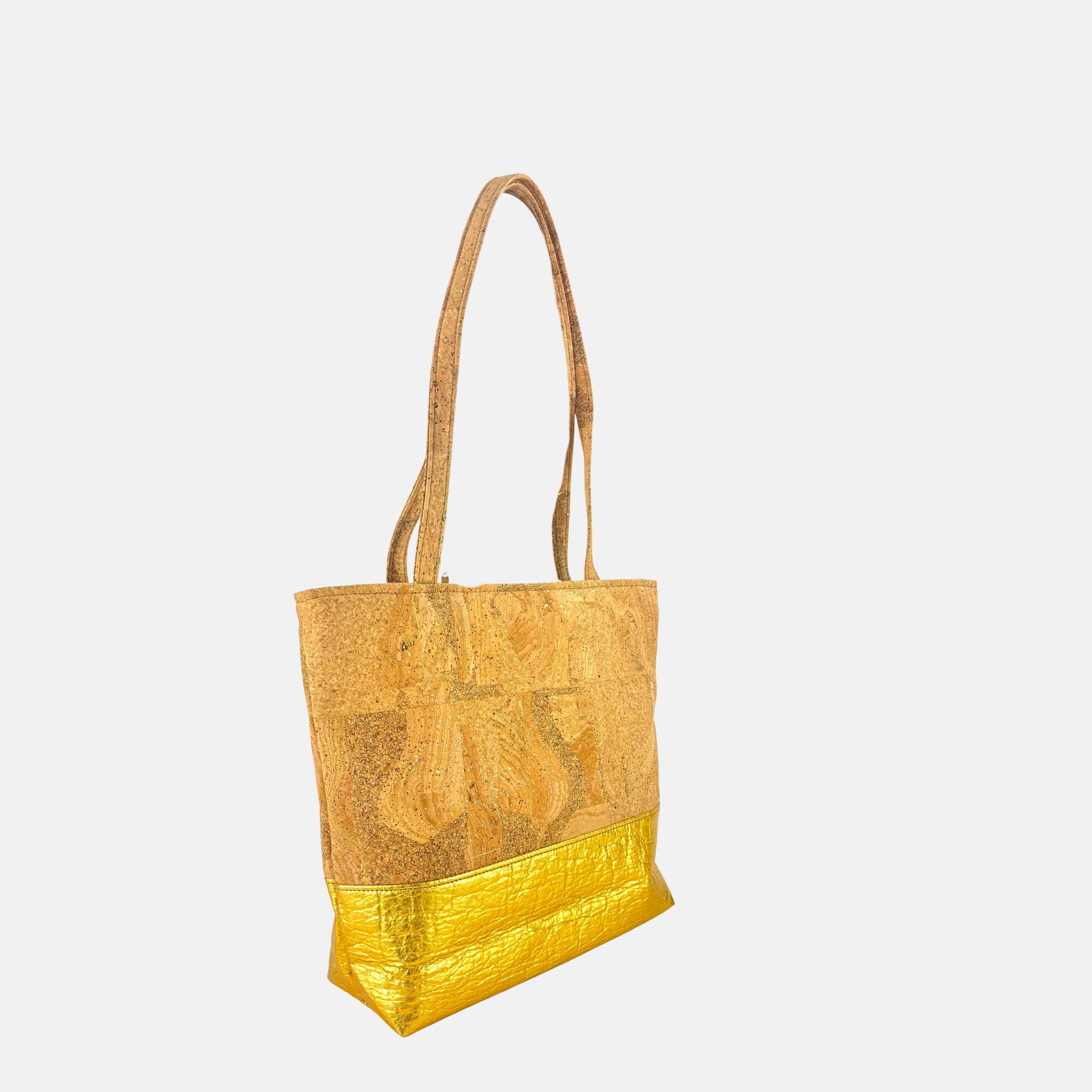 Natalie Therese Cork Shoulder Tote in Gold - Big Bag NY