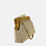 Caterina Bertini Midi Bamboo Frame Shoulder Bag in Off White - Big Bag NY