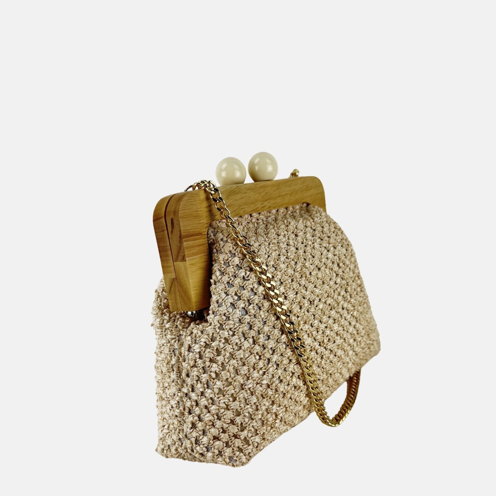 Caterina Bertini Midi Bamboo Frame Shoulder Bag in Off White - Big Bag NY