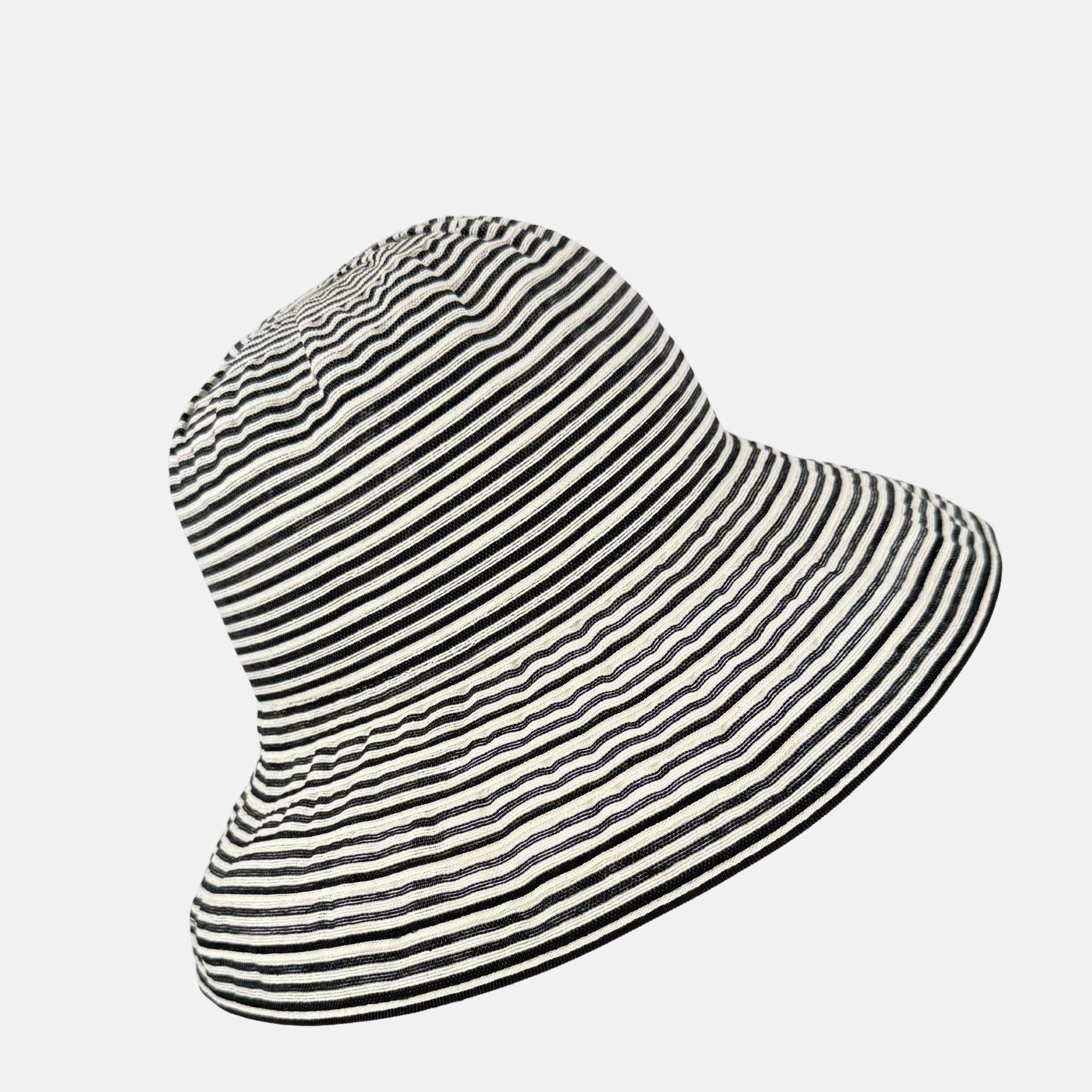 Ferruccio Vecchi Black and Ivory Striped Cotton Blend Summer Hat - Big Bag NY