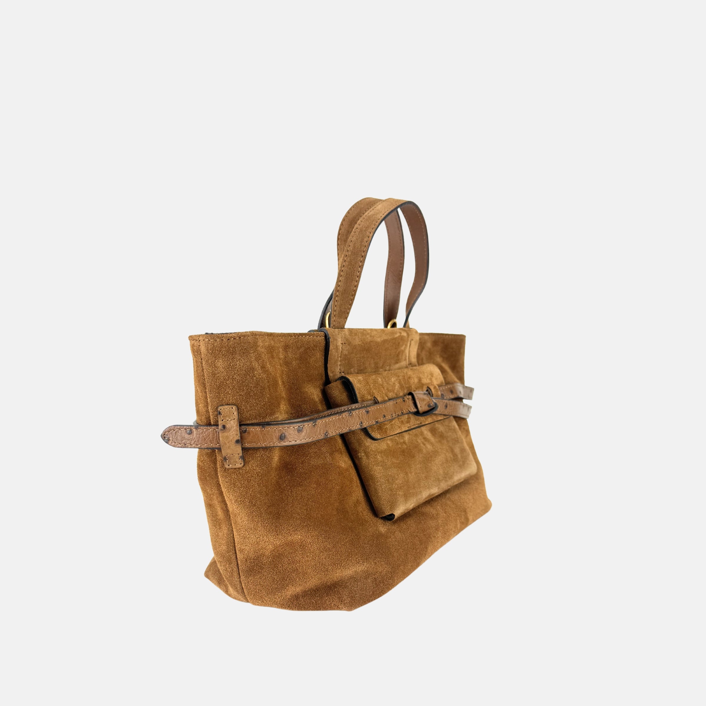 Gianni Chiarini Belty Medium Suede Tote in Cognac - Big Bag NY