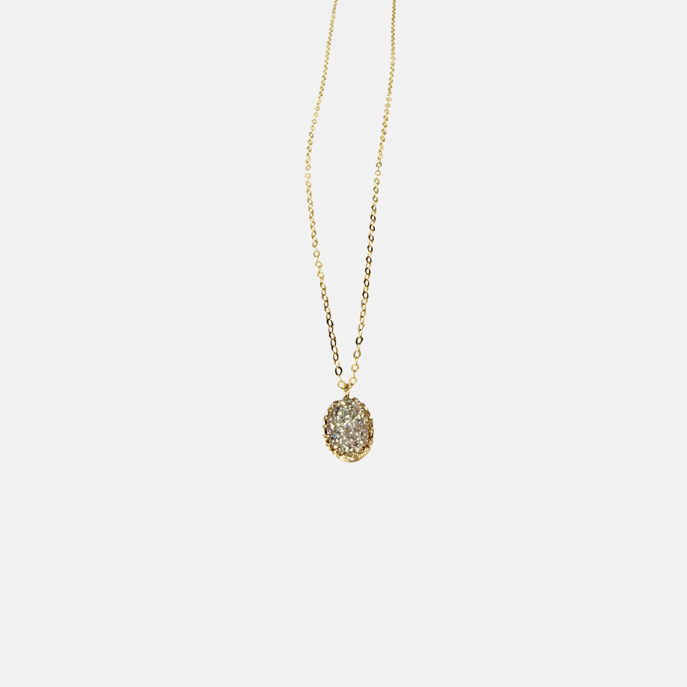 Ithil Oval White Druzy Necklace in Gold - Big Bag NY