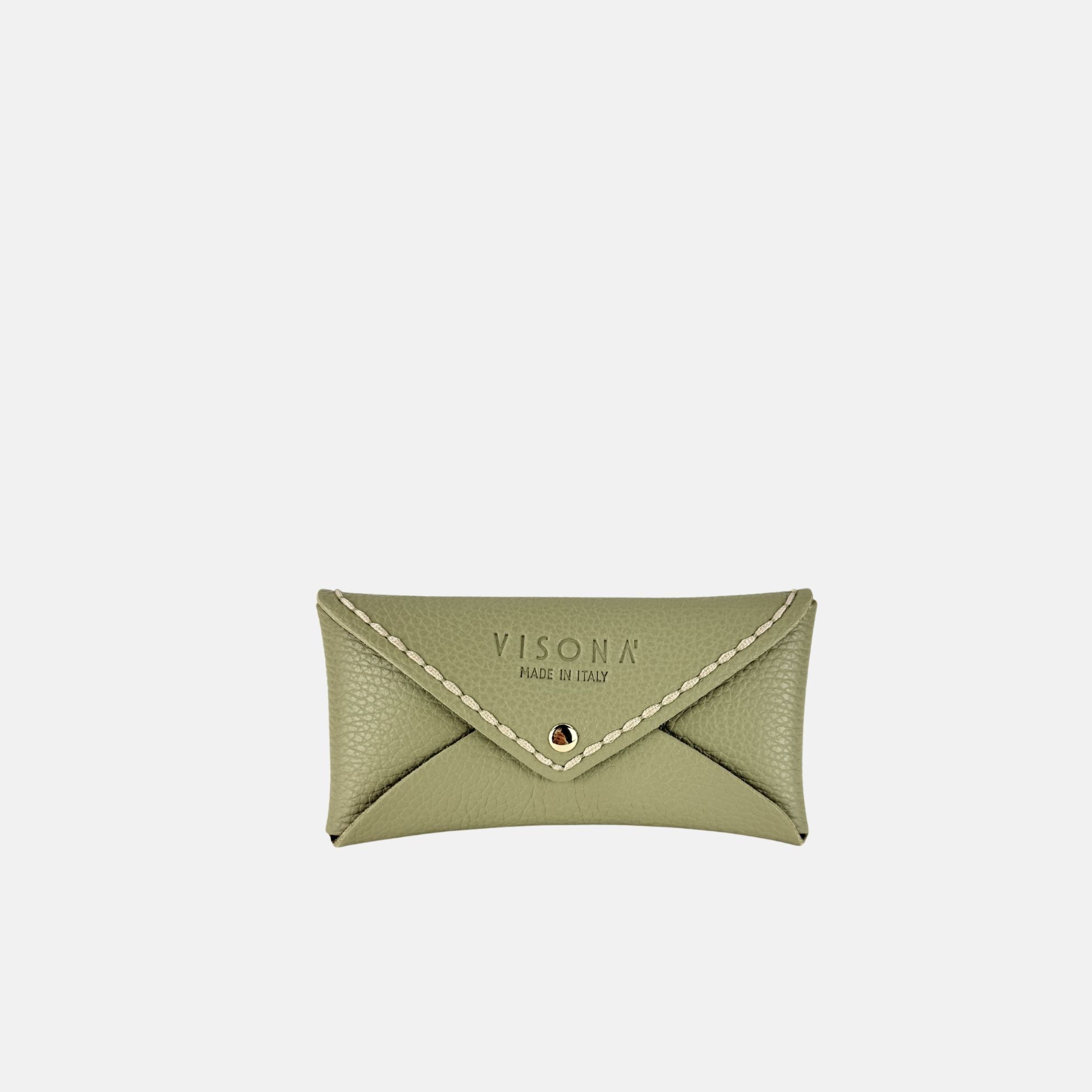 Plinio Visona Leather Glasses Case Envelope Clutch in Vert - Big Bag NY