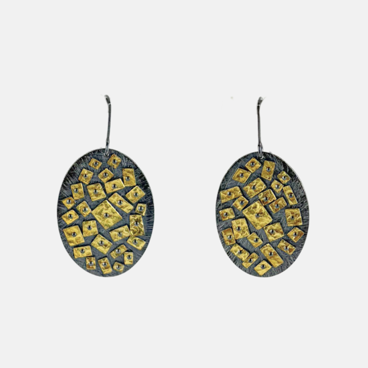 Heather Guidero Gold Mosaic Oval Dangle Earrings - Big Bag NY