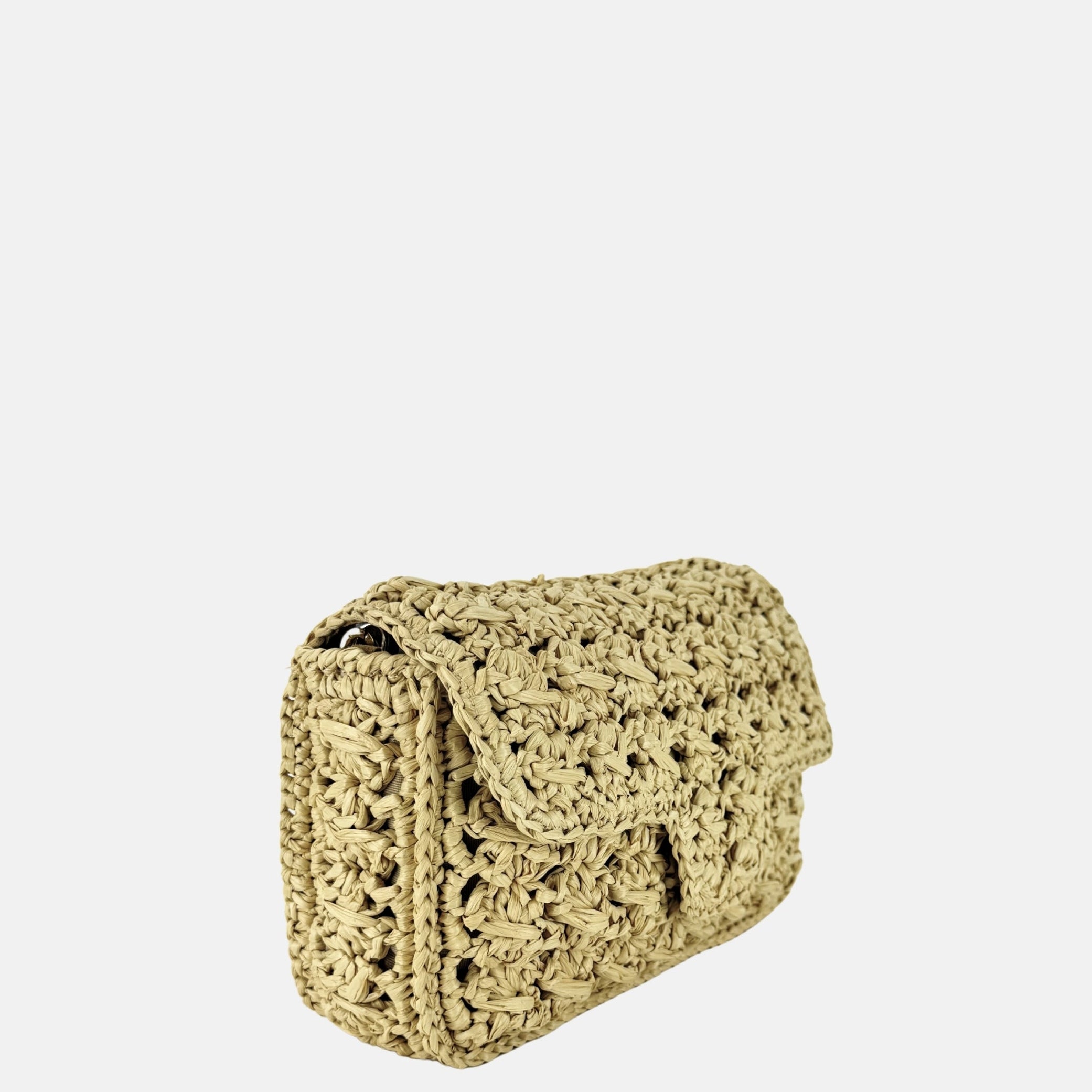 Caterina Bertini Medium Crochet Flapover Shoulder Bag in Natural - Big Bag NY