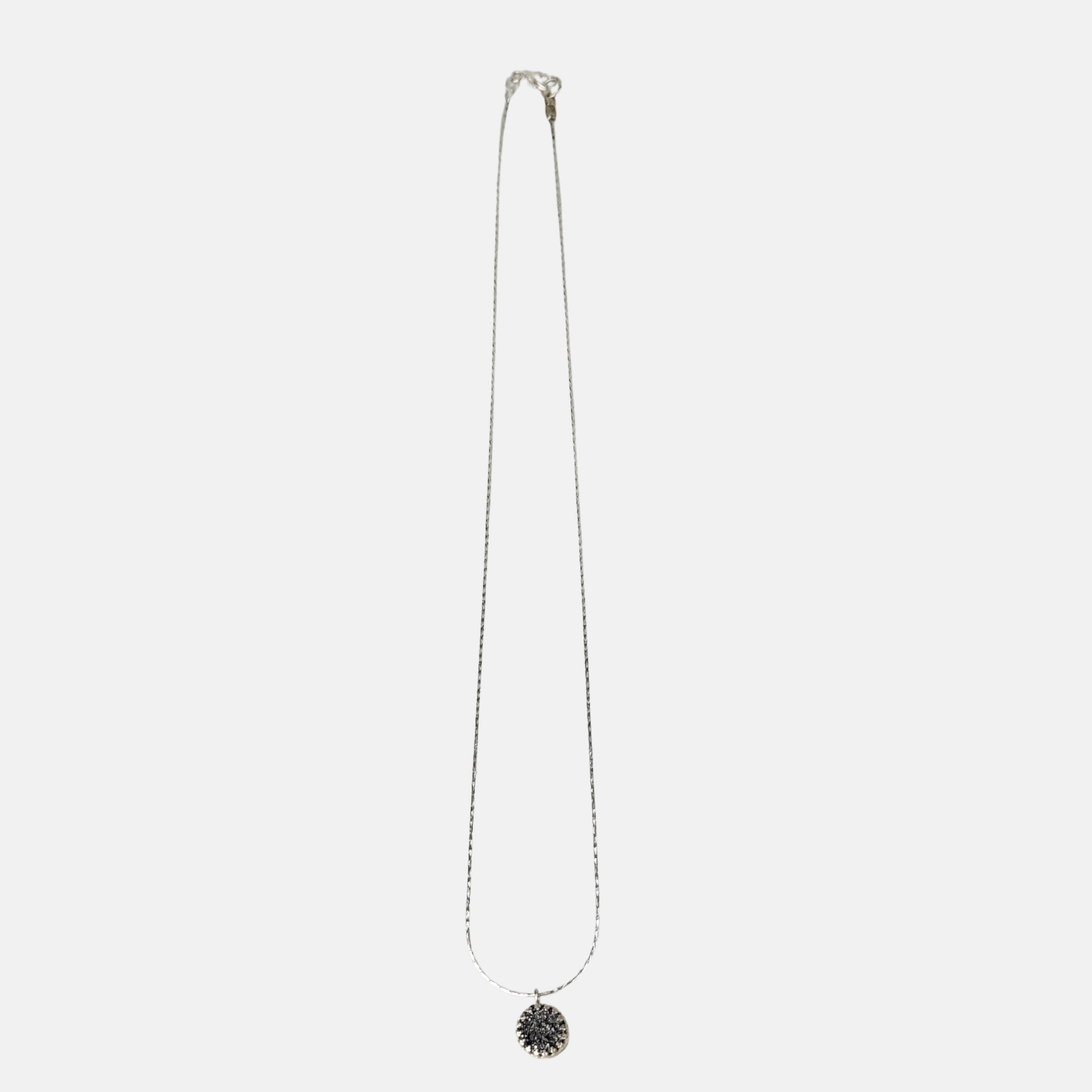 Ithil Round Pewter Druzy Necklace in Silver - Big Bag NY
