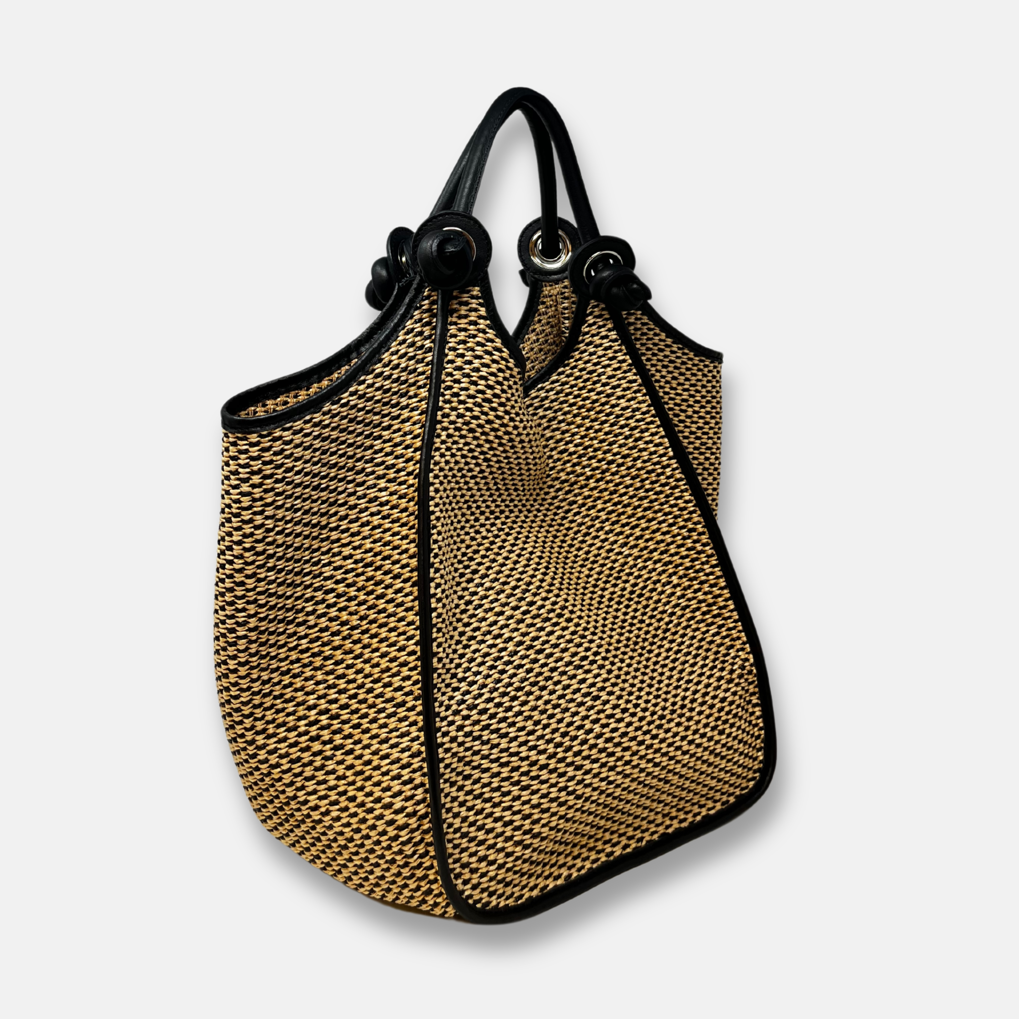 Large Raffia Shoulder Bag with Knotted Handles Natural - Big Bag NY