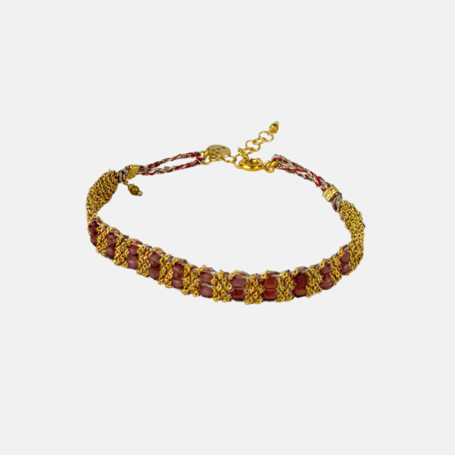DAG Gioielli Woven Bracelet with Double Row of Garnet Gemstones - Big Bag NY