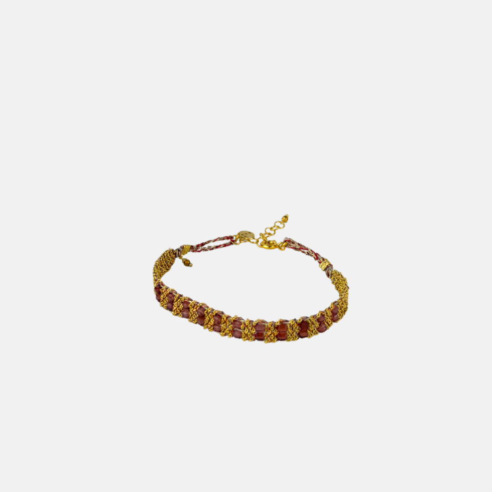 DAG Gioielli Woven Bracelet with Double Row of Garnet Gemstones - Big Bag NY
