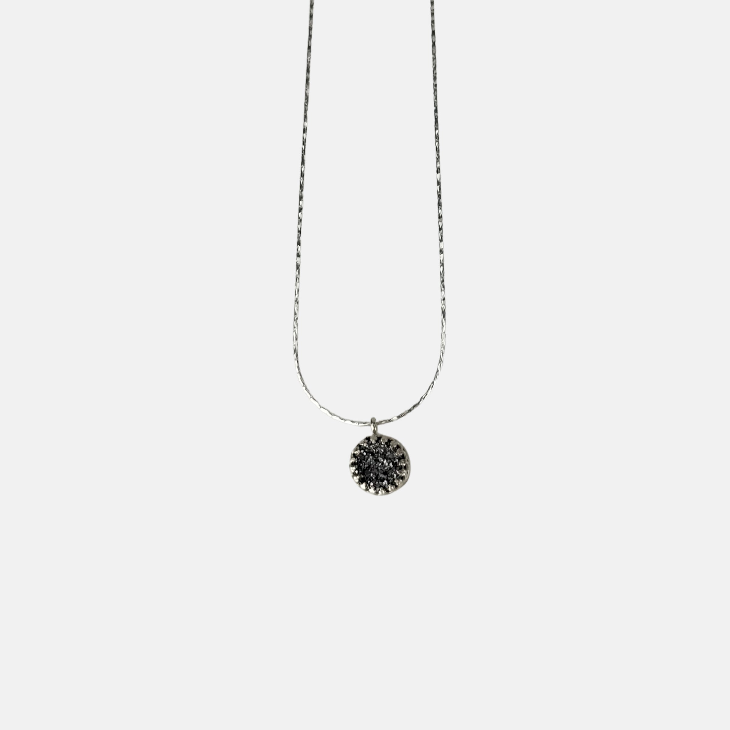 Ithil Round Pewter Druzy Necklace in Silver - Big Bag NY