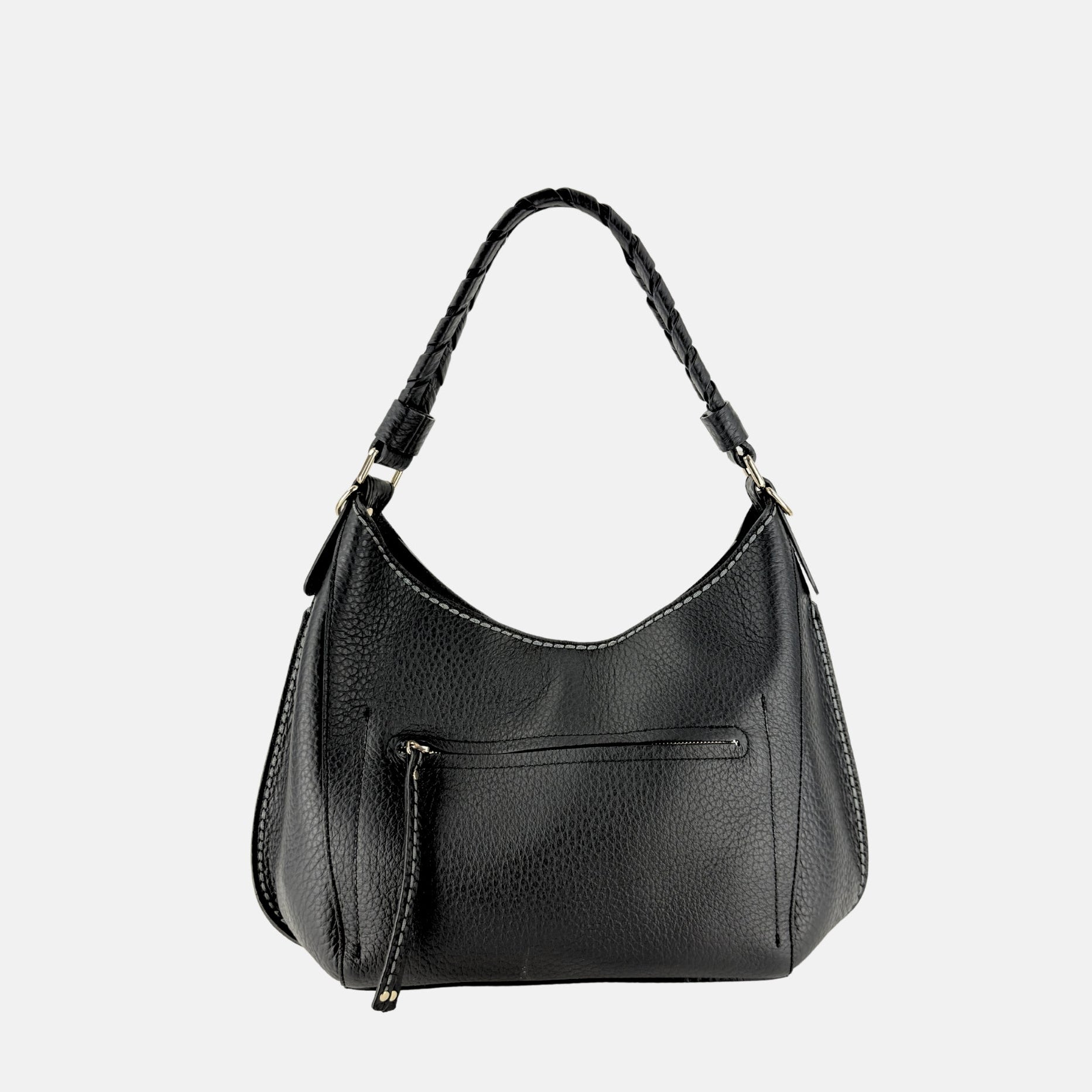 Plinio Visona Queen Braided Top Handle Medium Shoulder Bag in Black - Big Bag NY
