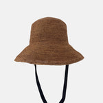 PCNQ CLEO Raffia Round Raffia Sun Hat with Ribbon Ties in Brown - Big Bag NY