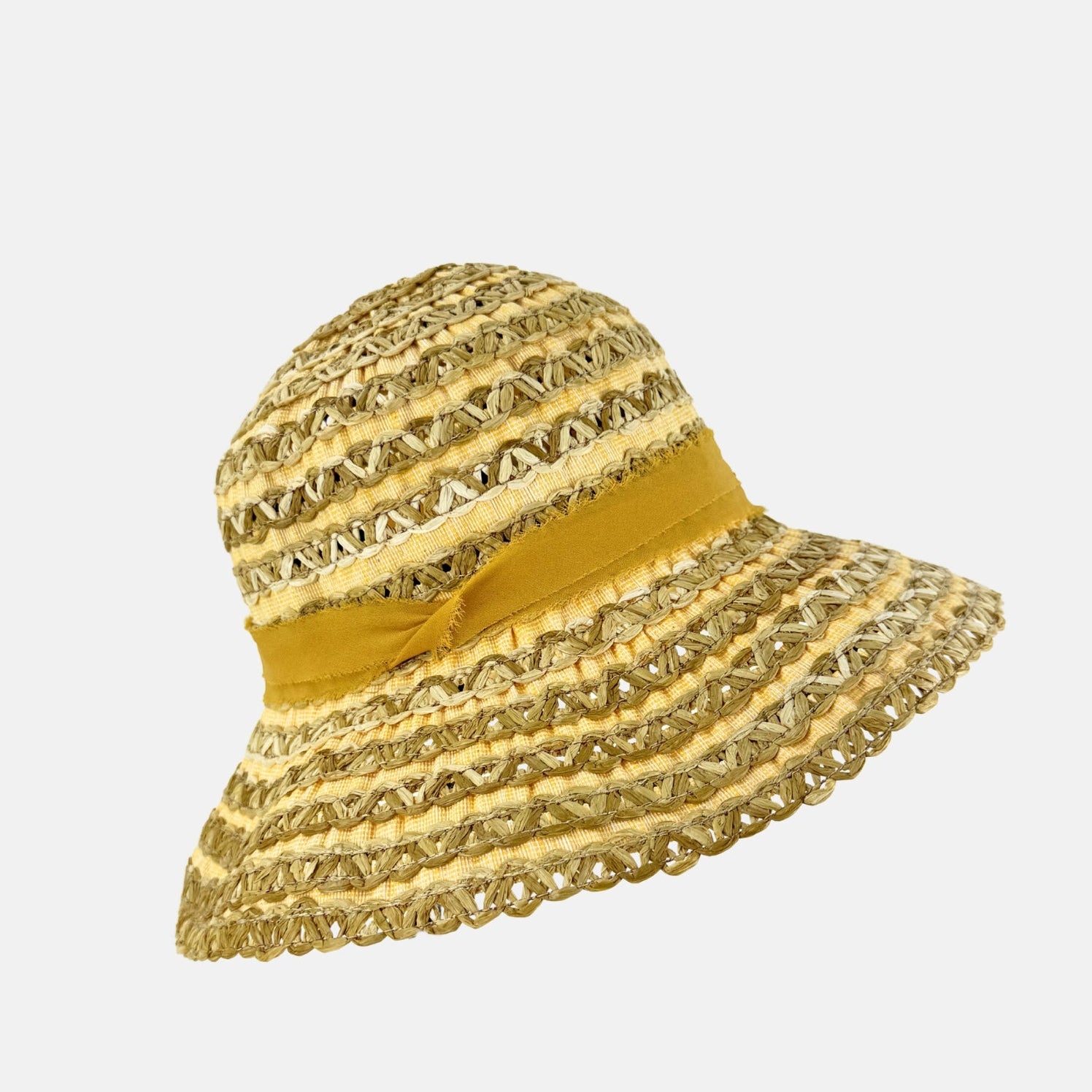 Ferruccio Vecchi Penelope Crochet Hat with Yellow Ribbon - Big Bag NY