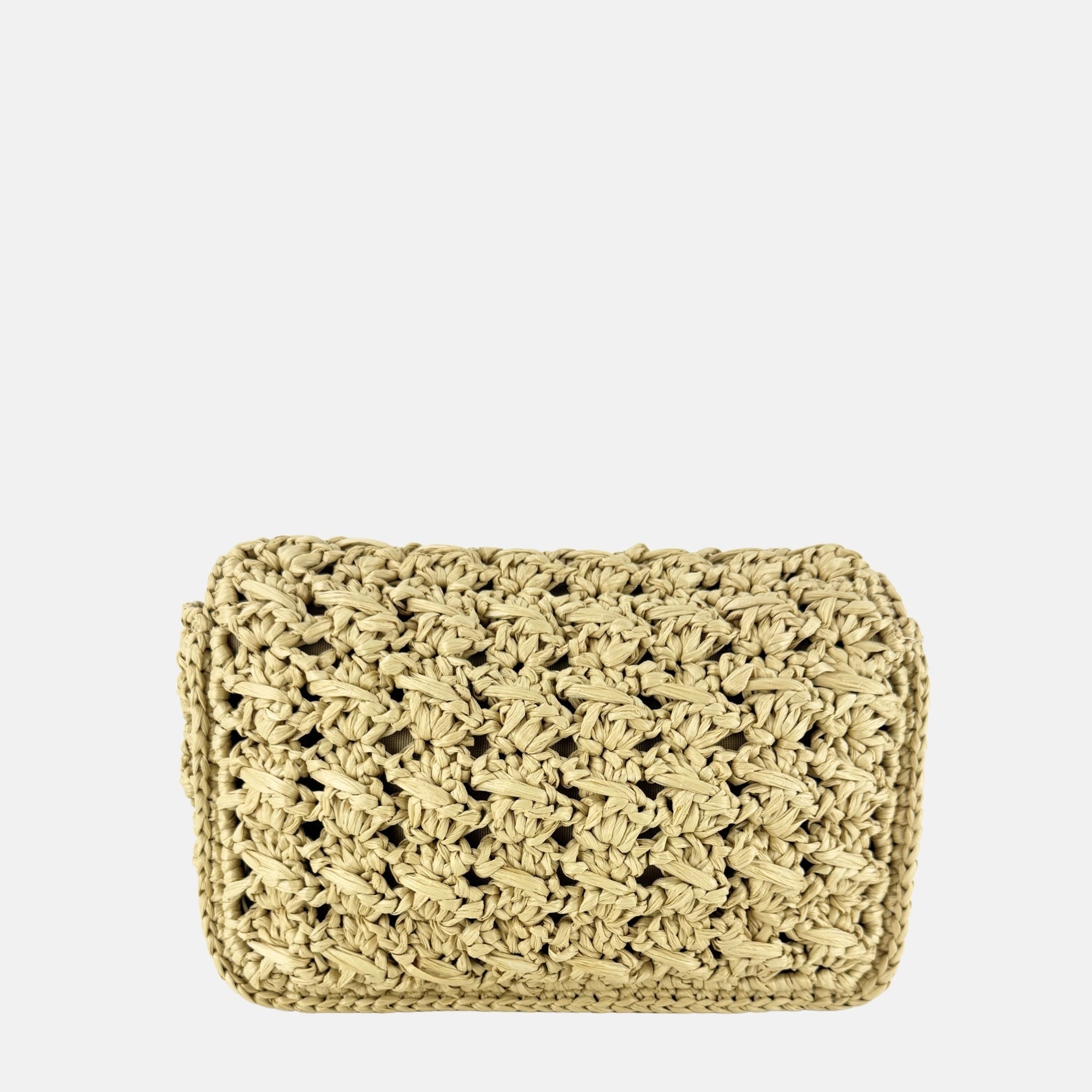 Caterina Bertini Medium Crochet Flapover Shoulder Bag in Natural