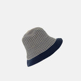 Grevi Striped Cotton Bucket Hat in Navy - Big Bag NY