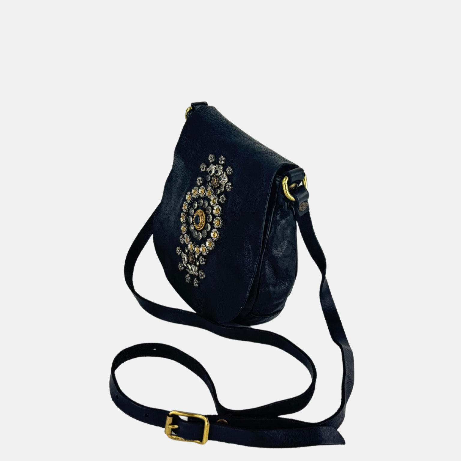 Campomaggi GIADA Small Studded Flap Crossbody in Black - Big Bag NY