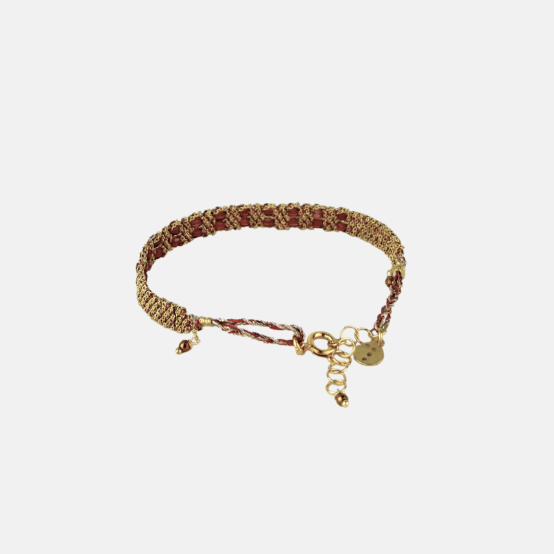 DAG Gioielli Woven Bracelet with double row of Garnet Gemstones - Big Bag NY