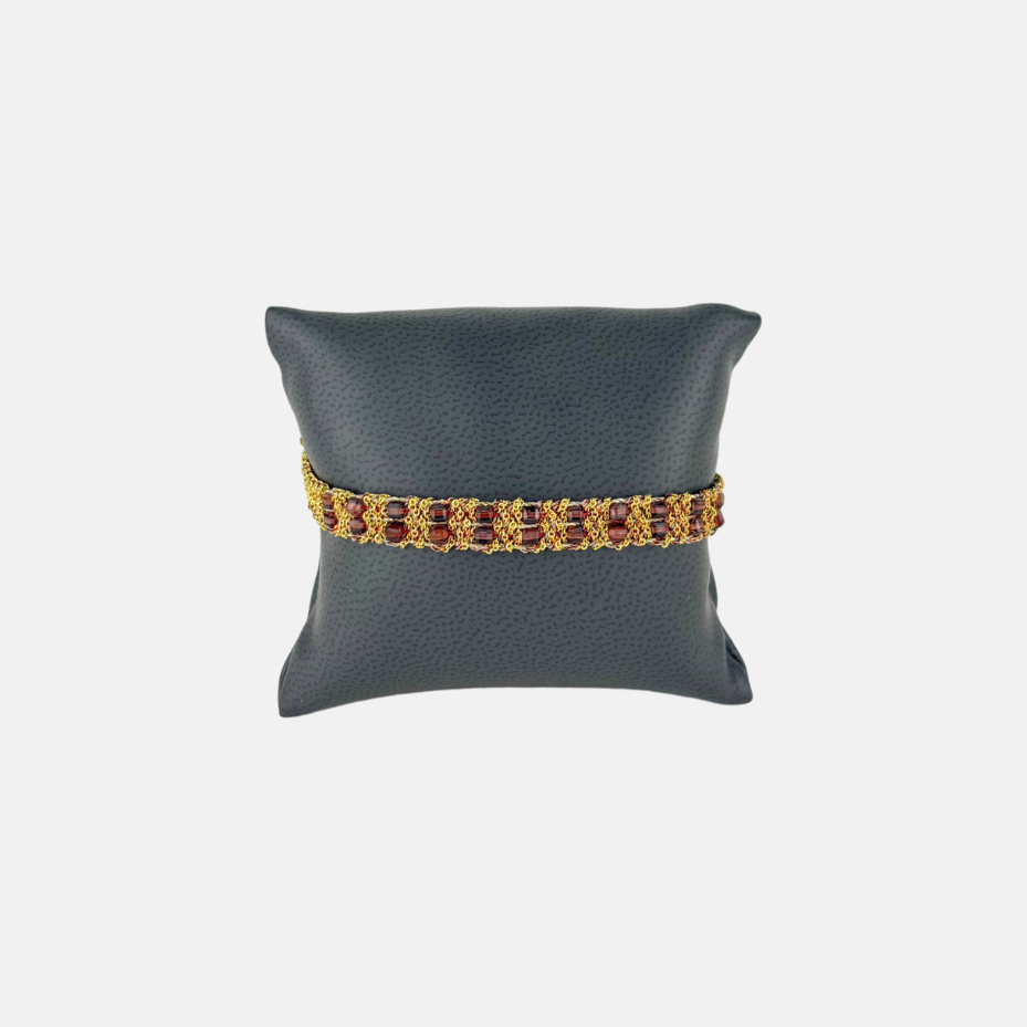 DAG Gioielli Woven Bracelet with Double Row of Garnet Gemstones - Big Bag NY