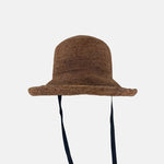 PCNQ CLEO Raffia Round Raffia Sun Hat with Ribbon Ties in Brown - Big Bag NY