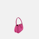 Plinio Visona Small Whip Stitched Shoulder Hobo Bag with Outer Pocket in Magenta - Big Bag NY