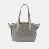 PLINIO Zippered Tote with Outer Leather Pocket in Taupe - Big Bag NY