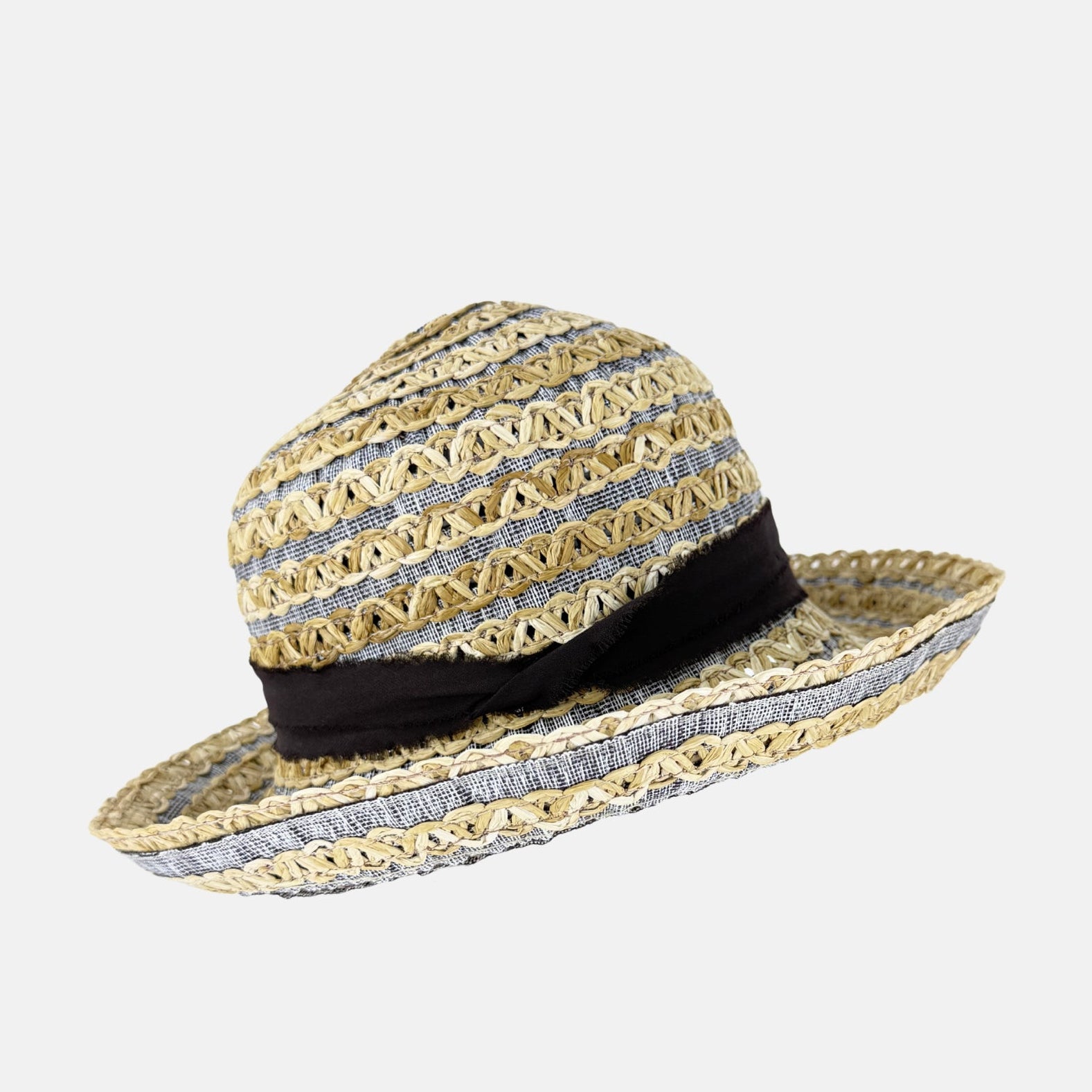 Ferruccio Vecchi Penelope Crochet Hat with Brown Ribbon - Big Bag NY