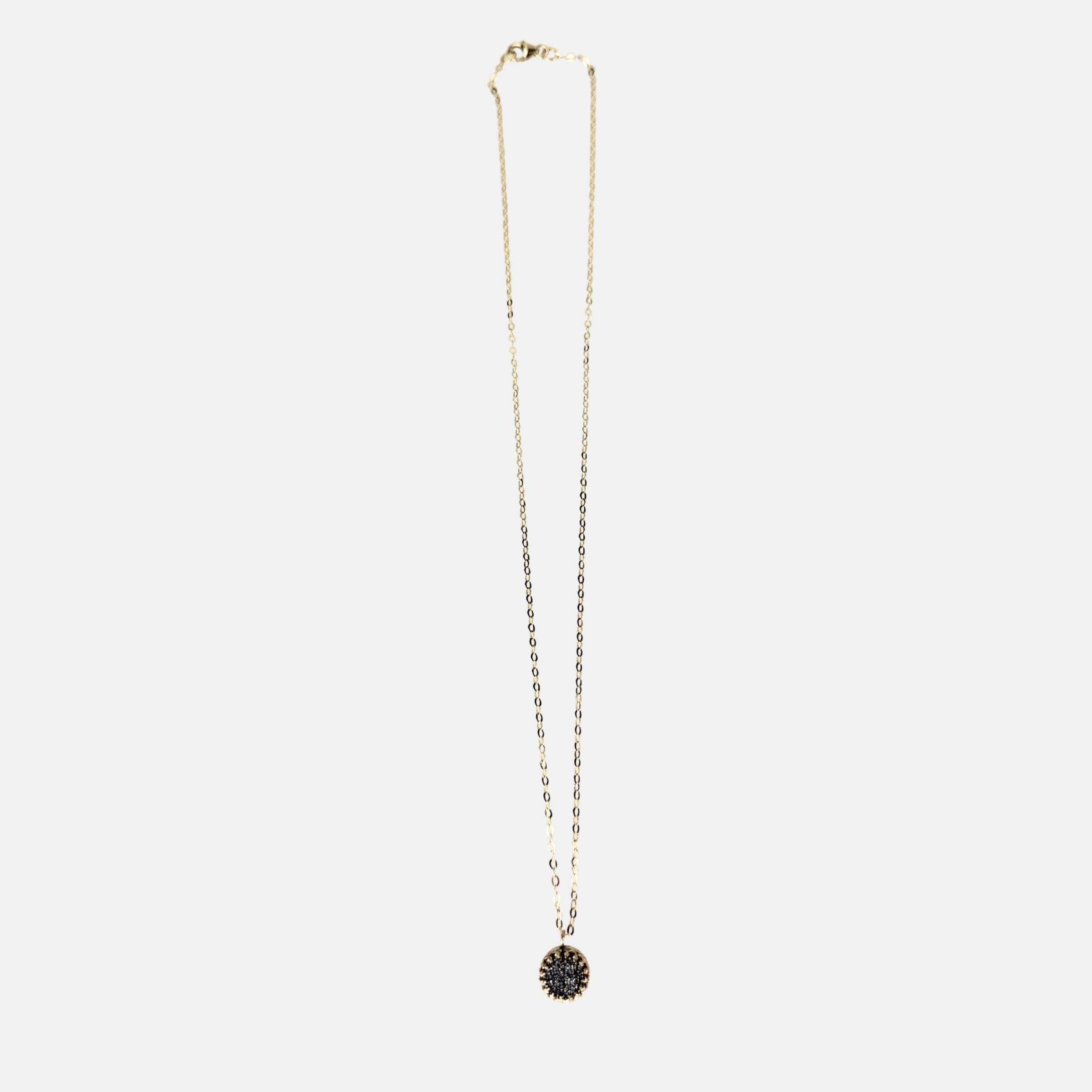 Ithil Round Pewter Druzy Necklace in Gold - Big Bag NY