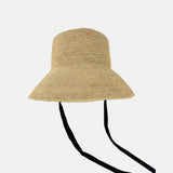 PCNQ CLEO Raffia Round Raffia Sun Hat with Ribbon Ties in Natural - Big Bag NY