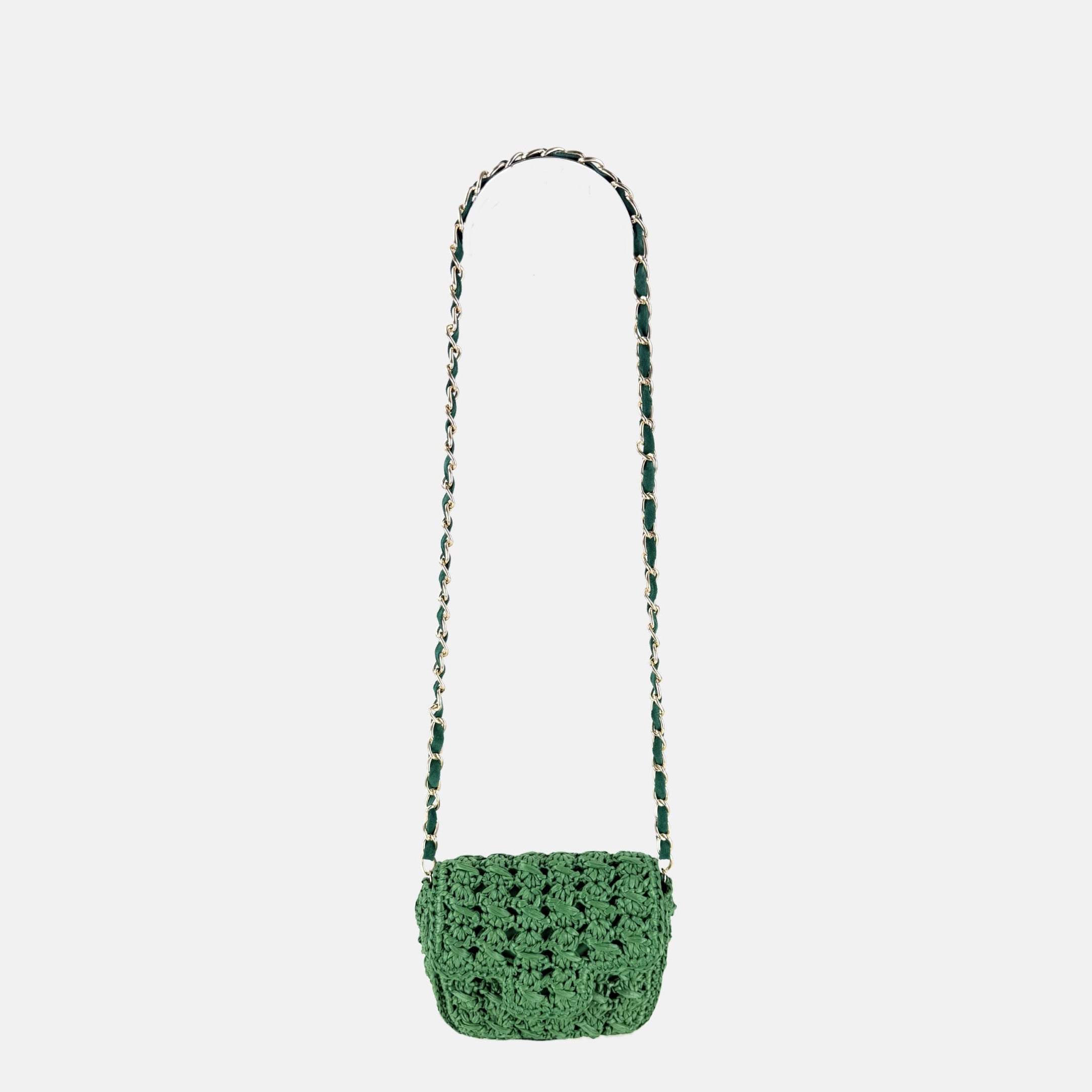 Caterina Bertini Small Crochet Flapover Shoulder Bag in Green - Big Bag NY