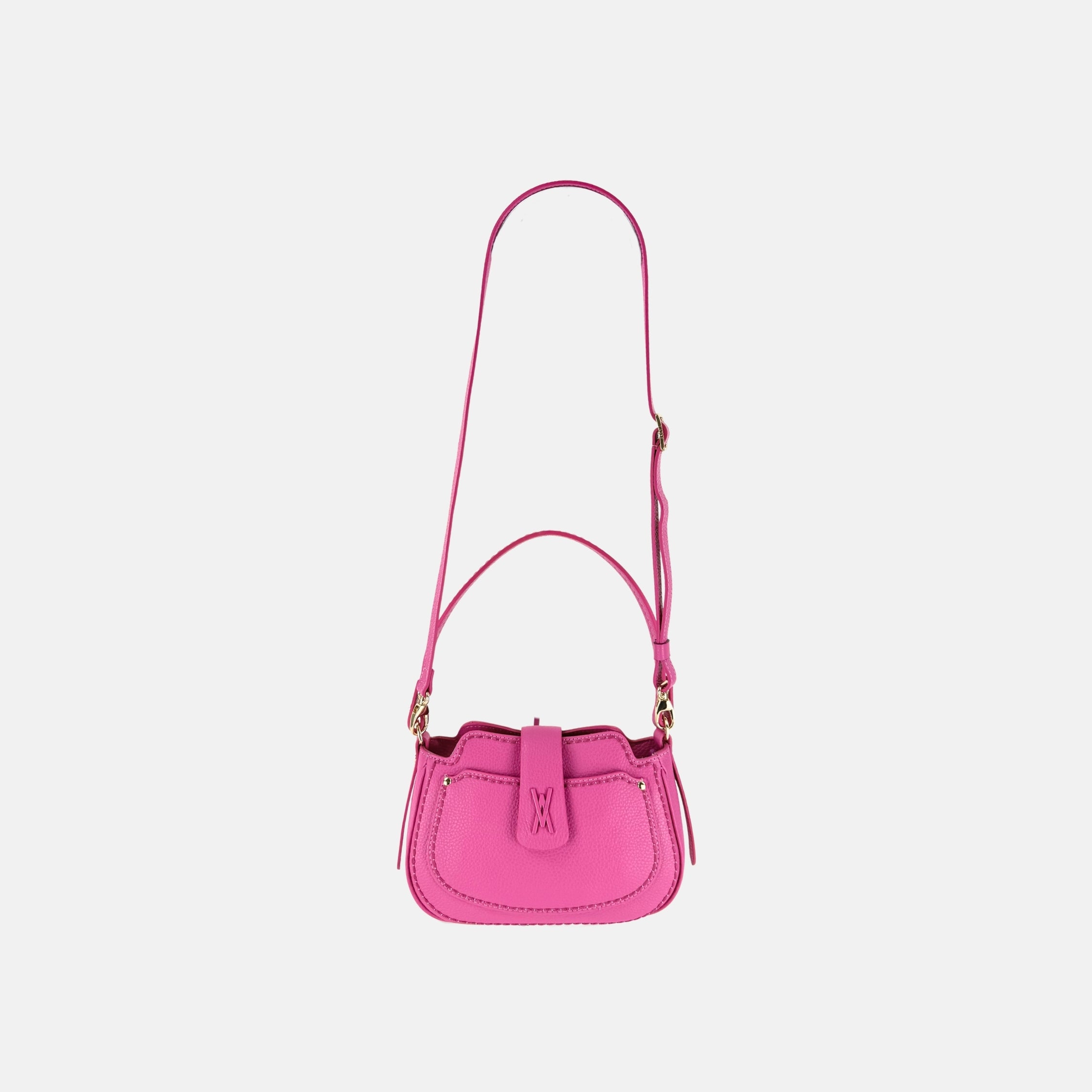 Plinio Visona Small Whip Stitched Shoulder Hobo Bag with Outer Pocket in Magenta - Big Bag NY