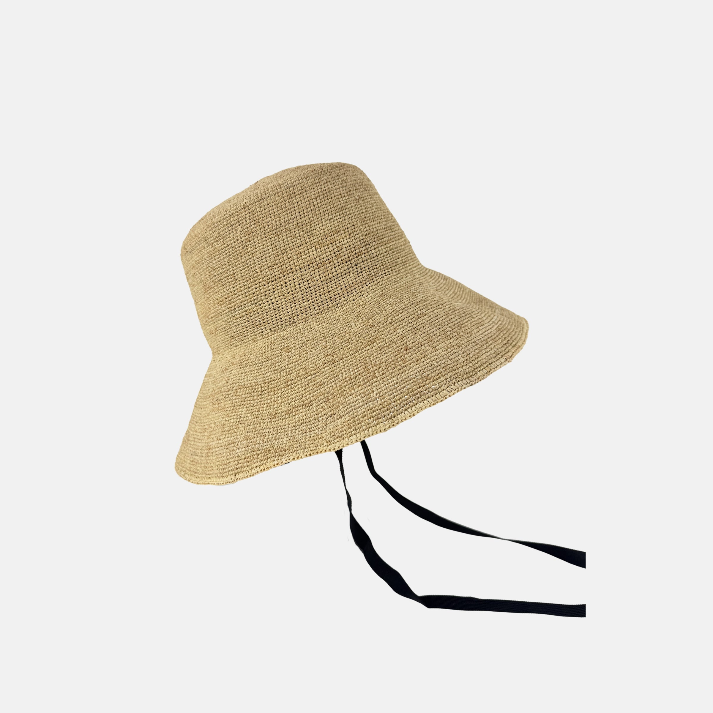 PCNQ CLEO Raffia Round Raffia Sun Hat with Ribbon Ties in Natural - Big Bag NY