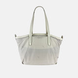 PLINIO Zippered Tote with Outer Leather Pocket in Greige - Big Bag NY
