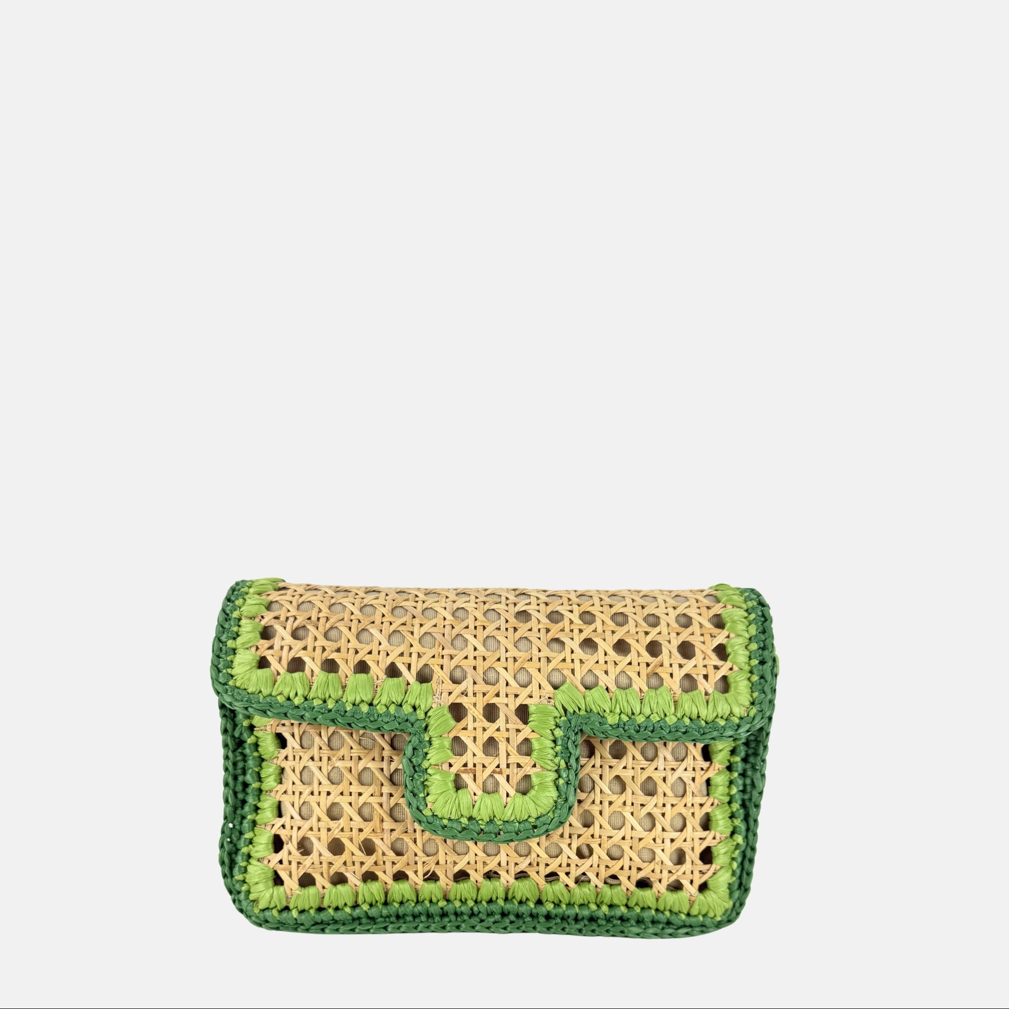 Caterina Bertini Straw Caning Flap Shoulder Bag in Green - Big Bag NY