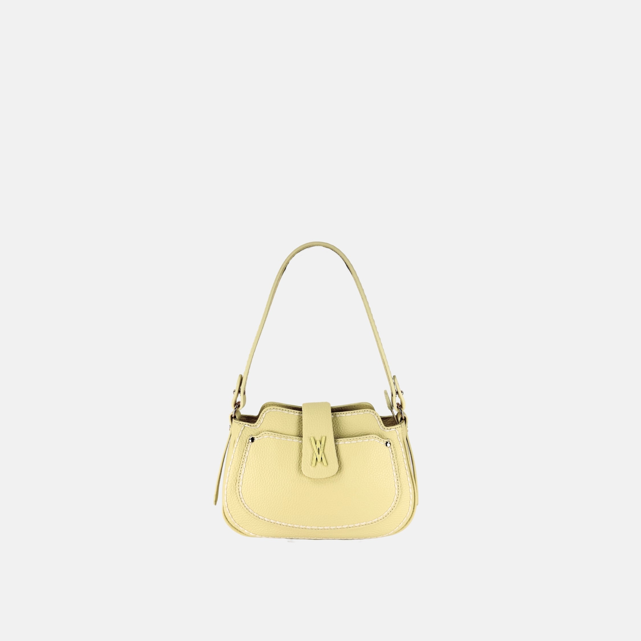 Plinio Visona Small Whip Stitched Shoulder Hobo Bag with Outer Pocket in Canary - Big Bag NY