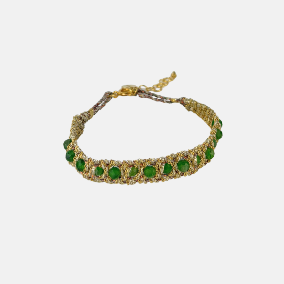 DAG Gioielli Woven Bracelet with Green Gemstones - Big Bag NY 