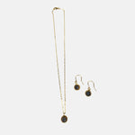 Ithil Round Pewter Druzy Necklace and Earrings in Gold - Big Bag NY