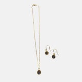 Ithil Round Pewter Druzy Necklace and Earrings in Gold - Big Bag NY