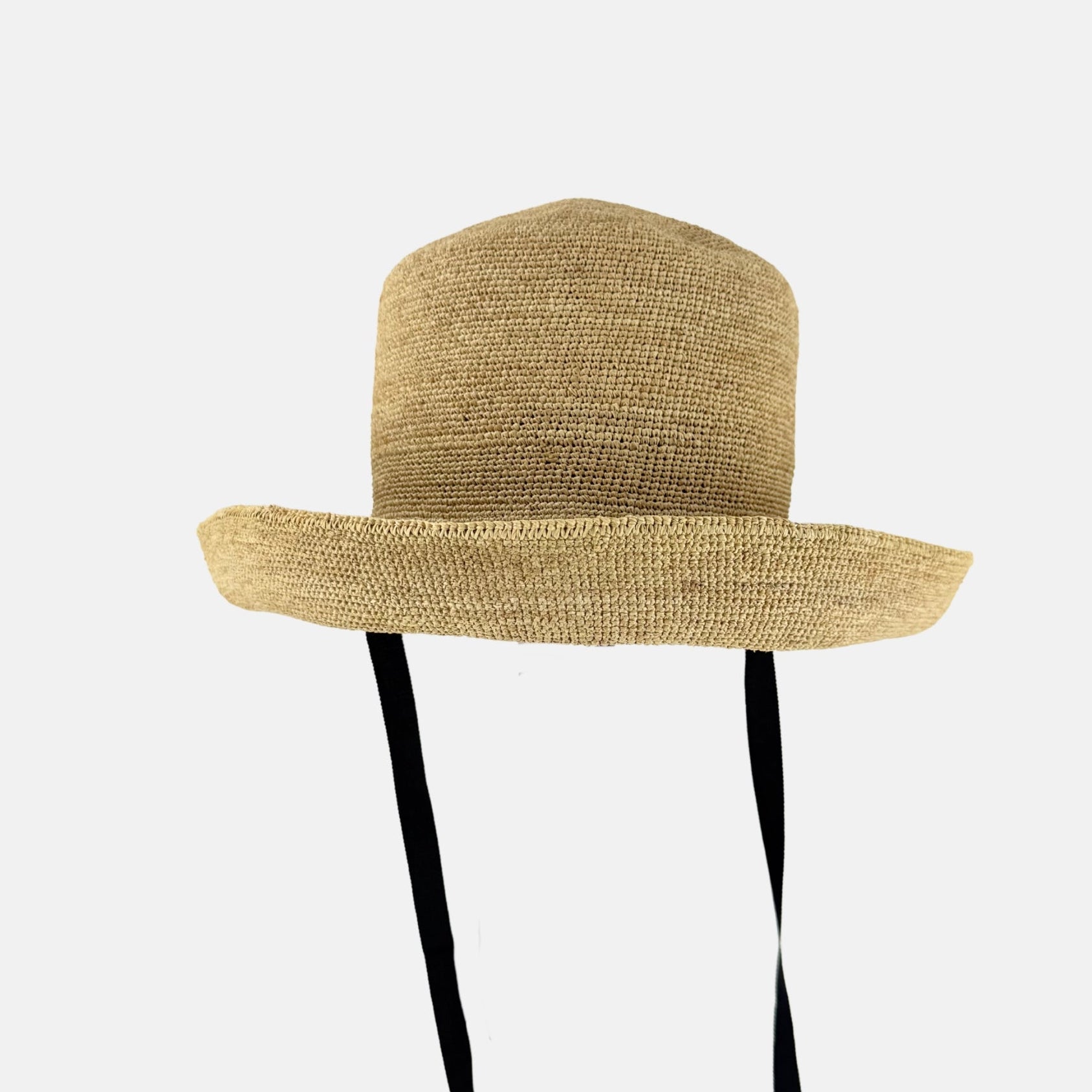PCNQ CLEO Raffia Round Raffia Sun Hat with Ribbon Ties in Natural - Big Bag NY