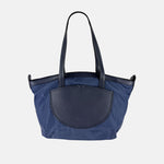 PLINIO Zippered Tote with Outer Leather Pocket in Navy - Big Bag NY