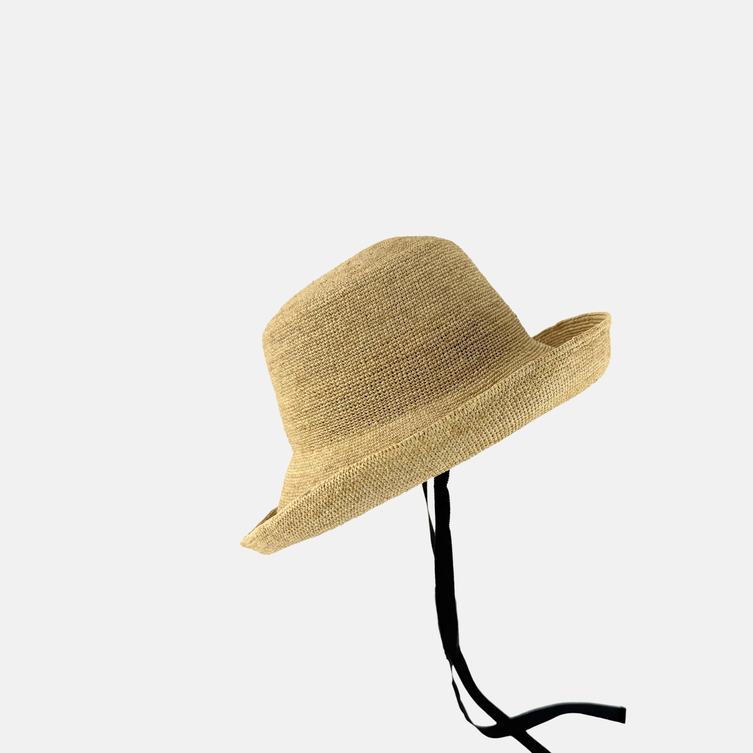 PCNQ CLEO Raffia Round Raffia Sun Hat with Ribbon Ties in Natural - Big Bag NY