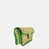 Caterina Bertini Straw Caning Flap Shoulder Bag in Green - Big Bag NY